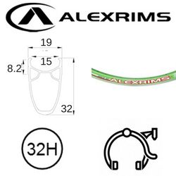 RIM 700c x 15mm - ALEX RACE32 - 32H - (622 x 15) - Presta Valve - Rim Brake - D/W - LIME GREEN - MSW