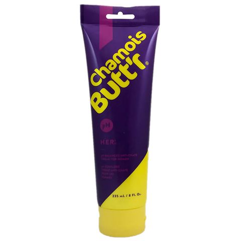 Chamois Butt'r Her' 8 oz tube, a non-greasy skin lubricant developed specifically for women's pH levels