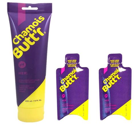 LIMITED TIME -  Start Up Offer - PROMO PACK - Chamois Butt'r Her' 8 oz tube + 2 Samples Sachets, a non-greasy skin lubricant developed specifically for women's pH levels