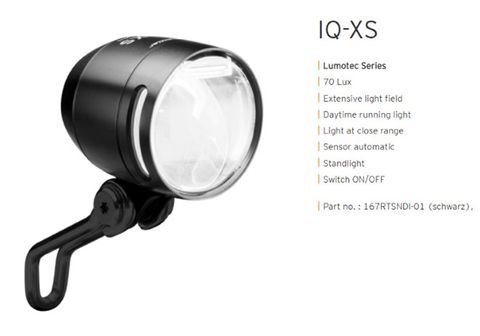 BUSCH & MULLER Dynamo LED Front Light - Alloy Lumotec IQ-XS, BLACK, DRL, Sensor, Switch, Standlight, 70LUX