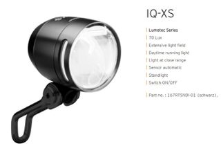 BUSCH & MULLER Dynamo LED Front Light - Alloy Lumotec IQ-XS, BLACK, DRL, Sensor, Switch, Standlight, 70LUX