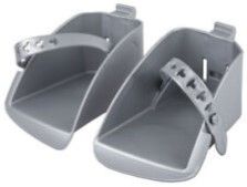 Sorry temp o/s  FOOT REST - For Koolah Baby Seat, Sold as Pair Left & Right, SILVER Footrest with SILVER Strap
