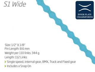 CHAIN - Single Speed - KMC S1 - 112L - BLUE - w/Connect Link