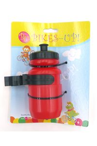 BOTTLE - Mini Water Bottle, 400cc, BIKES UP! Tie Card, With Black Adjustable Cage, RED