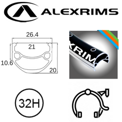 RIM 29er x 21mm - ALEX DM21 - 32H - (622 x 21) - Schrader Valve - Rim Brake - D/W - BLACK - MSW - (E-bike Compatible)