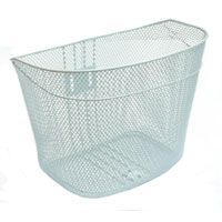 BASKET - WHITE,  Front Mesh, Fixed with stay & fittings to suit 25.4mm and 28.6mm Steerers, L 34cm x W 25cm x H 25cm, White