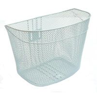 BASKET - WHITE,  Front Mesh, Fixed with stay & fittings to suit 25.4mm and 28.6mm Steerers, L 34cm x W 25cm x H 25cm, White
