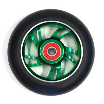 Scooter Wheel, Alloy, 100mm incl abec-9 bearing, GREEN core, Sensational NEW DISPLAYpackaging !