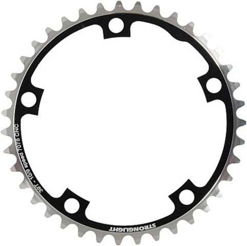 CHAINRING - ROAD "STRONGLIGHT", 39T, 7075 CNC Black - 130mm BCD, 5 Hole for 9/10 Spd