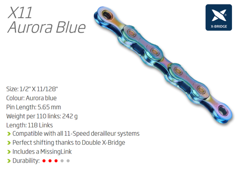 CHAIN - 11 Speed - KMC X11 - 116L - AURORA (Limited Edition) - X-Series - w/Connect Link