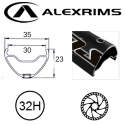 RIM 29er x 30mm - ALEX SUPRA 35 - 32H - (622 x 30) - Presta Valve - Disc Brake - D/W - BLACK - Eyeleted - Tubeless Ready - Welded Join