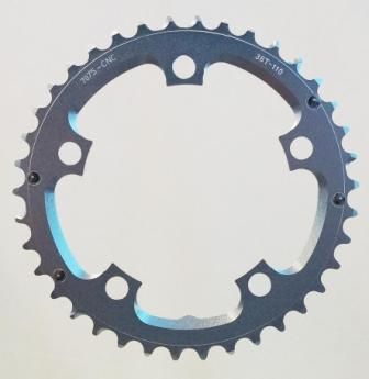 Chain Ring, 38T x 110 BCD for 9/10 speed, 7075 CNC Alloy, SILVER, w/ramps