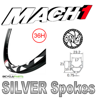 WHEEL - 26" Mach1 MX 559 D/w 36H F/v Eyeletted M/e White Rim, FRONT Q/R (100mm OLD) 6 Bolt Disc Sealed Novatec Black Hub, Mach1 SILVER Spokes