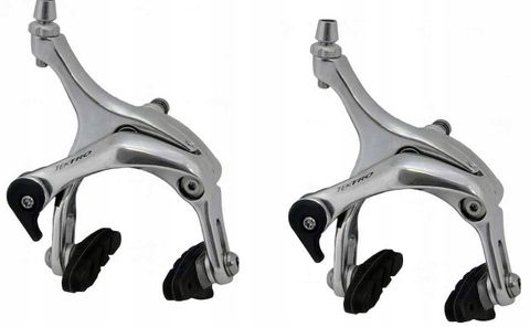 Brake Set, SILVER alloy, caliper brake, front and rear dual pivot, 41-57mm, w/angle adjustable pads, Quality Tektro product