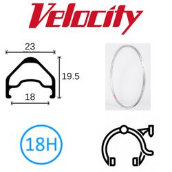 RIM 700c x 18mm - VELOCITY A23 - 18H - (622 x 18) - Presta Valve - Rim Brake - D/W - BRIGHT SILVER - MSW