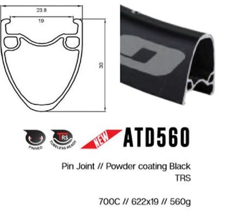 RIM 700c x 19mm - ALEX ATD560 - 24H - (622 x 19) - Presta Valve - Disc Brake - D/W - BLACK - Tubeless Ready