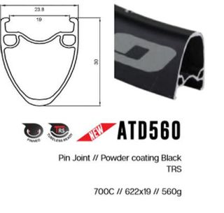 RIM 700c x 19mm - ALEX ATD560 - 24H - (622 x 19) - Presta Valve - Disc Brake - D/W - BLACK - Tubeless Ready