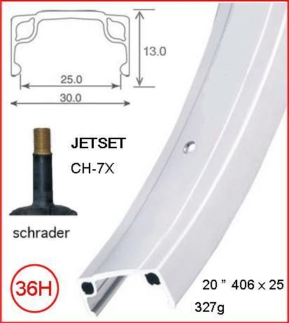 RIM 20" x 25mm - JETSET CH-7X - 36H - (406 x 25) - Schrader Valve - Rim Brake - S/W - SILVER - (ERD 395mm)