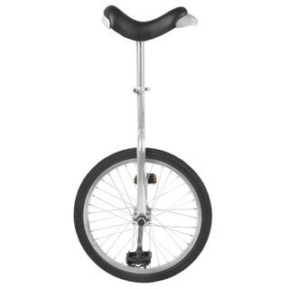 UNICYCLE - 20" Chrome Plated Steel Frame, With Q/R Seat Clamp, Black Saddle with Yellow Handle & Skuff Pad