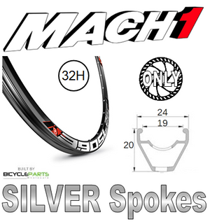 WHEEL - 29er Mach1 3.90 SL 32H S/j Black Rim,  FRONT DYNAMO Q/R (100mm OLD) 6 Bolt Disc Sealed SP Black Hub,  Mach 1 SILVER Spokes