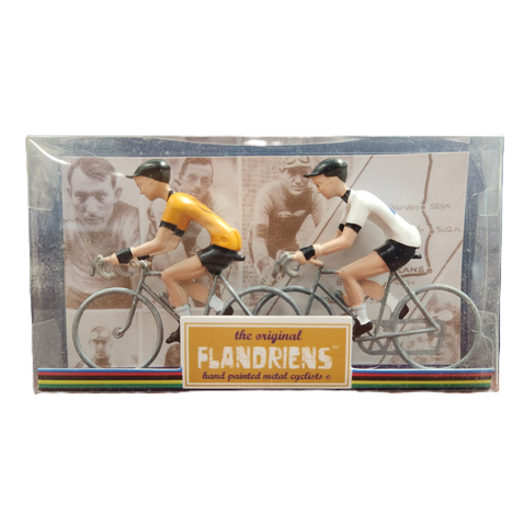 A FLANDRIENS Models, 2 x Hand painted Metal Cyclists,  Yellow & White jerseys