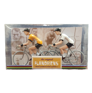 A FLANDRIENS Models, 2 x Hand painted Metal Cyclists,  Yellow & White jerseys