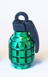 Valve Cap, alloy anodised Green Grenade, A/V (Sold Individually)