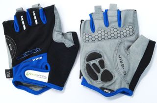 BLACK with BLUE TRIM GLOVES  -  PRO SERIES, Amara Palm, Lycra Towel with GEL Padding, XL