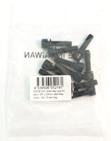 STEM BOLT  M5, 20mm, Allen Key Type, BLACK Stainless Steel  (Bag 10)