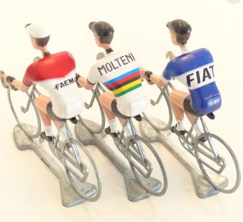 A FLANDRIENS Models, 3 x Hand painted Metal Cyclists,  MERCKX in 3 types jerseys