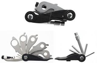Folding MULTI Tool, 19 functions - hex keys, ring spanners, T25, Chain tool, tyre levers, spoke keys, + & - screwdrivers,  Made in Taiwan