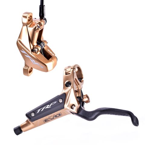 TRP DHR EVO REAR, Disc brake set, rear, for left hand, alloy, hydraulic 4-piston. HIGH POLISH GOLD (Uses 2.3mm Rotor Only - Rotor not included)