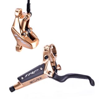 TRP DHR EVO REAR, Disc brake set, rear, for left hand, alloy, hydraulic 4-piston. HIGH POLISH GOLD (Uses 2.3mm Rotor Only - Rotor not included)