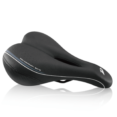 Saddle,  vinyl top, black pc  w/memory foam, w/DDK logo, steel black rail L:273 W:175mm, Made in Taiwan