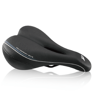 Saddle,  vinyl top, black pc  w/memory foam, w/DDK logo, steel black rail L:273 W:175mm, Made in Taiwan