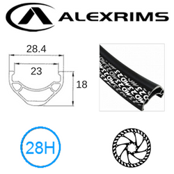 RIM 29er x 23mm - ALEX MD23 - 28H - (622 x 23) - Presta Valve - Disc Brake - D/W - BLACK - Eyeleted - Tubeless Ready