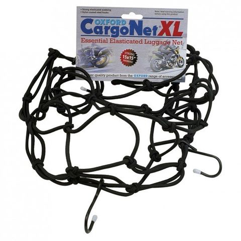 CARGO NET - Strong elasticated webbing, nylon coated, hardened steel hooks, 17" x 17", BLACK   - Oxford Product