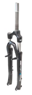 SUSPENSION FORK  700C  travel 75mm, O.L.D.9-100mm, for Disc & V Brake, stem 1-1/8", coil spring w/preload adjuster, BLACK. threaded: 55mm, stem: 210mm