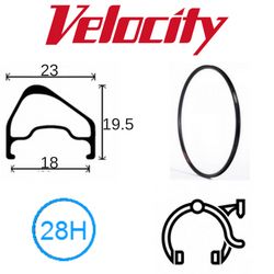 RIM 700c x 18mm - VELOCITY A23 OC - 28H - (622 x 18) - Presta Valve - Rim Brake - D/W - BLACK - MSW - OCR