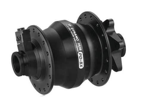 DYNAMO HUB Shutter Precision, PD-8X. 6V 3W Output, Front, 32H, 6 Bolt Disc, 15mm x 100mm Thru Axle, BLACK