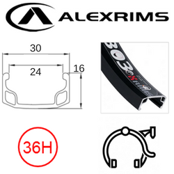 RIM 16" x 24mm - ALEX Y303 - 36H - (305 x 24) - Schrader Valve - Rim Brake - S/W - BLACK - (ERD 296)