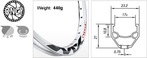 RIM 26" x 17mm - Mach1 MX-Disc - 36H - (559 x 17) - Schrader Valve - Disc Brake - D/W - WHITE - Eyeleted - Made in France - (534mm ERD)