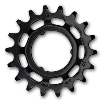 Sprocket R Shimano, ,Cr-Mo,   1/2 x 1/8" x 18T, black, for E-Bike. Quality KMC product - Works with Coaster & Internal gear hubs