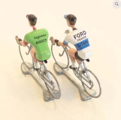 FLANDRIENS Models, 2 x Hand painted Metal Cyclists, Legnano & Ford jerseys