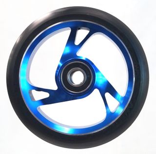 Scooter Wheel, Alloy Core, 125mm Diameter. 30mm Wide. incl abec-9 bearing. Suit 12mm Axle, BLUE  core