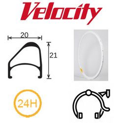 RIM 700c x 14mm - VELOCITY AEROHEAD OC - 24H - (622 x 14) - Presta Valve - Rim Brake - D/W - WHITE (Powder Coated) - MSW - OCR