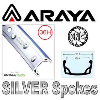WHEEL - 18" Araya 7X S/w 36H M/e Silver Rim, 8/10 SPEED Q/R (135mm OLD) 6 Bolt Disc Loose Ball Joytech Black Hub, Mach1 SILVER Spokes