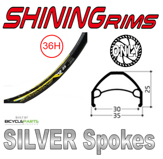 WHEEL - 26" Shining DB-35 36H P/j Black Rim,  FRONT Q/R (100mm OLD) 6 Bolt Disc Sealed Novatec Black Hub,  Mach 1 SILVER Spokes