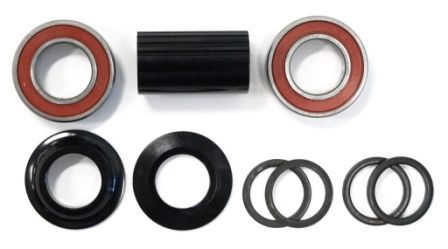BOTTOM BRACKET SET - For 22mm, Mid Type, Does NOT Include Spindle, With Sealed Bearings, Set of 9 Pieces, BLACK
