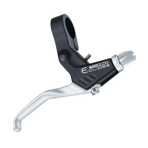 BRAKE LEVERS - Tektro V-Brake Levers,  2-finger,  rivet and E-clip pivot design, SILVER lever/black brkt (Sold In Pairs) (MT2.1)